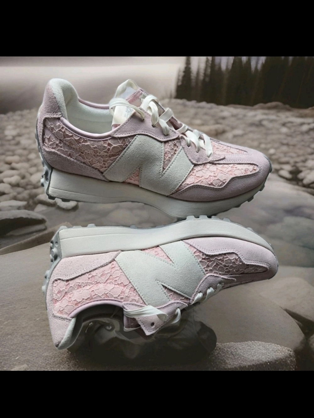 New Balance Women's Pink Lace 327-Inspired Sneakers Size 9.5